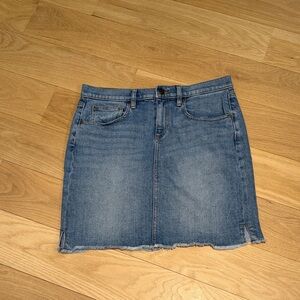 LOFT Medium Blue Denim Mini Skirt with Raw Hem